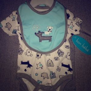 Bon bebe 0-3 month three piece dog onesie